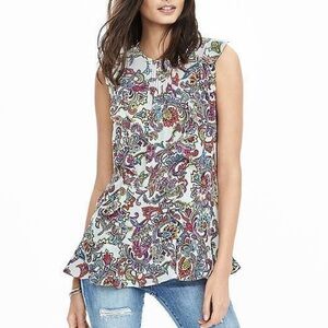 BANANA REPUBLIC Women’s Paisley Pintuck Ruffle Top-Size Small